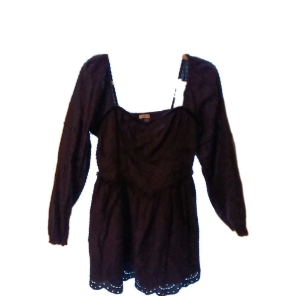American Eagle Long-Sleeve Sweetheart Mini Dress eyelet Pockets Sz.M Y2k Cottage